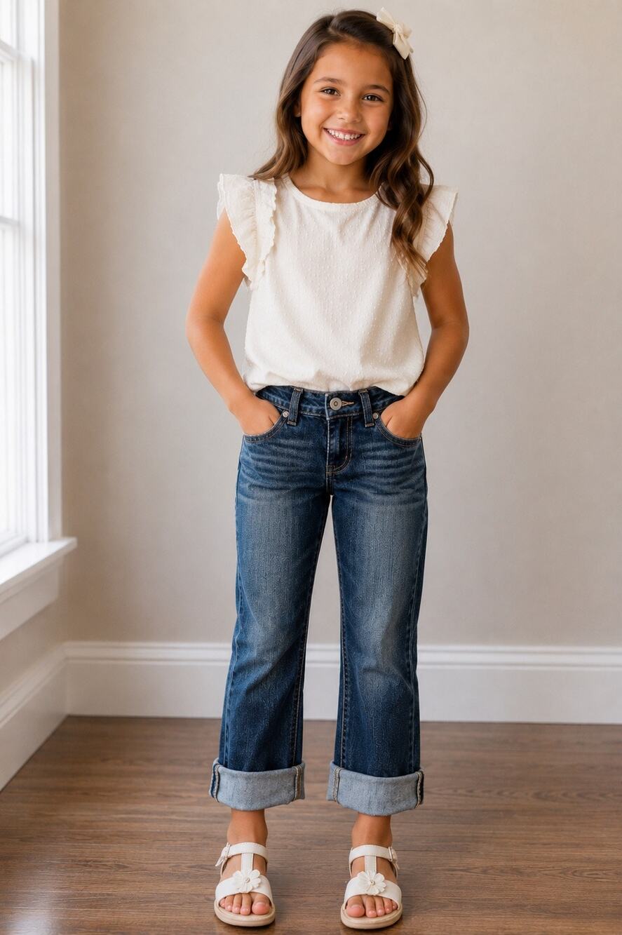 L.E.I. Chelsea Low Rise Boot Cut Capri Jeans Girls Size 7 Short Stretch Denim